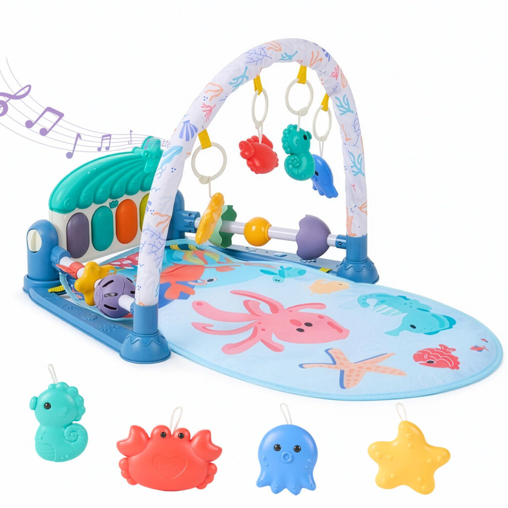 Baby Play Mat Gym, 6-Mode Activity Mat With Kick-Activated Piano & Lights, With 5 Infant Sensory Baby Toys Extra Guardrail, Tummy Time Ln Cozy Corner