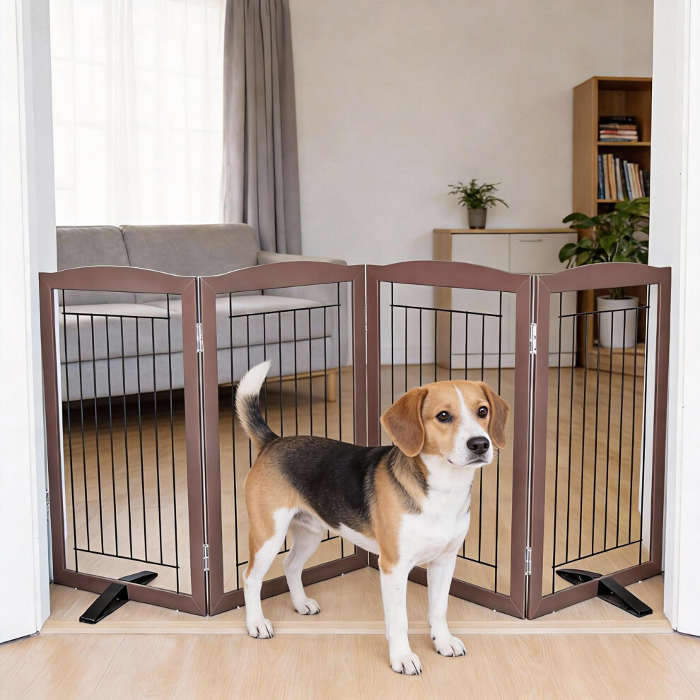 Dog Fence Indoor,Dog Gate Indoor For Doorway Pet Gate -4-Panel Freestanding, Hallways, House Or Stairs -80X32-Inch Retractable Foldable Expandable Wo Sfjc