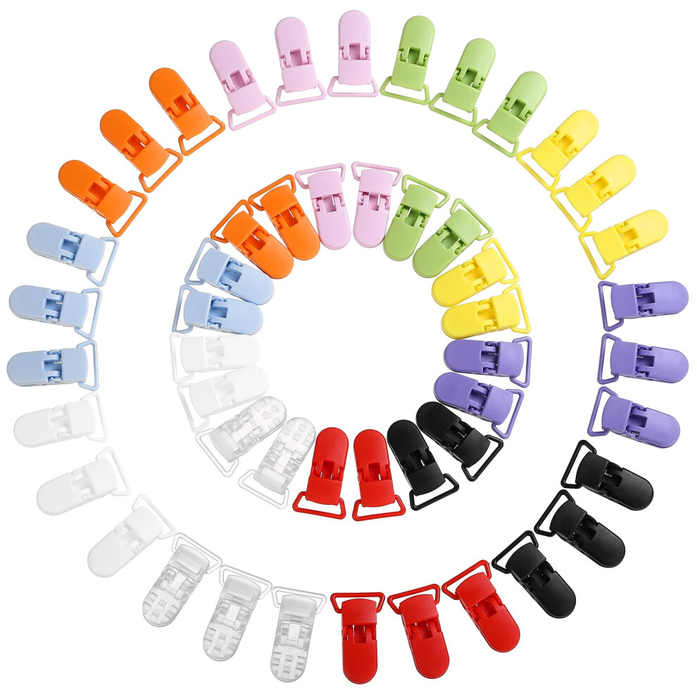 Lihao T-Shape Plastic Pacifier Clips Suspender Clips Holders For Baby Placifier And Toys - Pack Of 50Pcs, 10 Colors