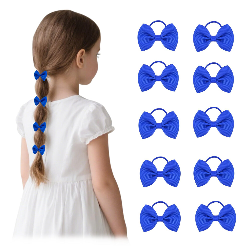 Dalababa 10 Pcs Girls Hair Bows Ties, 2 Inches Solid Color Small Elastics Ponytail Holders Pigtails Ribbon Bobbles Hairbands, Toddler Kids Girls Scho