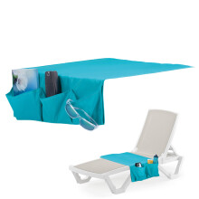 STATUS Sun Lounger Organiser with 5 Storage Pockets for Suntan Lotion, Phone, Sunglasses and more, 100 x 48cm Sunbed Side Holder for Beach, Poolside