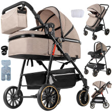 Magic ZC 3 in 1 Pushchair Pram, Baby Stroller 3 in 1 with Reversible Two Pushing Modes, Infant Newborn Buggy One-Click Folding, Toddler Carriage Alum