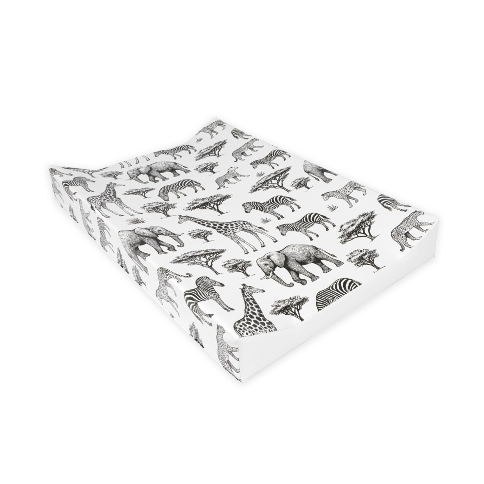 Bedebyes Deluxe Anti Roll Wedge Baby Changing Mat, Safari Animal Print, Waterproof Pvc With Curved Sides, 69X45x9cm