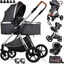 3 in 1 Travel System Baby Pram Buggy with Car Seat Pushchair Carriage Child Lightweight Folding Stroller for Newborns Toddlers from Birth up to 22kg