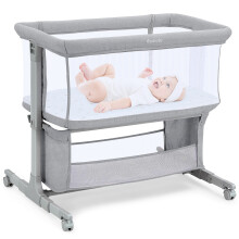 Ezebaby Next To Me Crib, 7-Level Heights Adjustable Bedside Crib, Baby Bassinet with Breathable Mesh, Mattress, Storage Basket, Lockable Wheels, Port