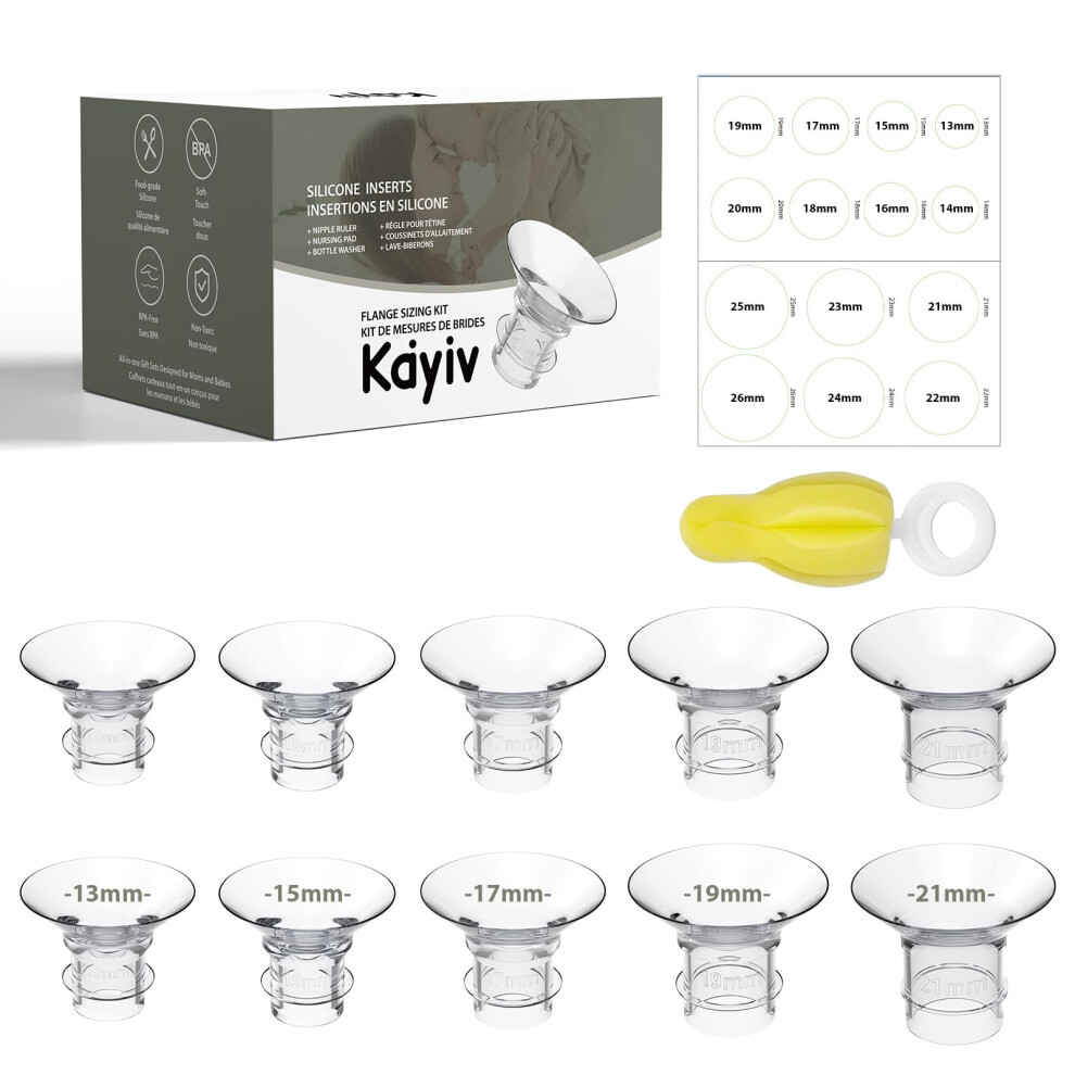 10Pcs Flange Sizing Kit 13/15/17/19/21Mm For Momcozy M5/M6/M9/S9 Pro/S12 Pro/V1 Pro/Medela/Spectra/Lansinoh/Elvie/Eufy 24Mm Flange/Shield, Silicone F Kaiyiv