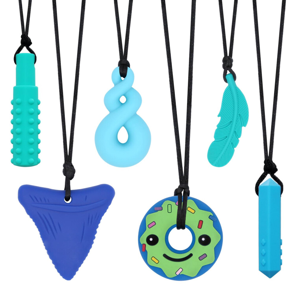 Hoaisun Chew Necklaces For Sensory Kids, 6 Pcs Sensory Chew Necklaces For Boys Girls With Adhd, Spd, Autism, Chewing Needs, Silicone Chewy Necklaces Chew Toy