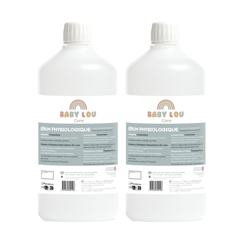 Babylou Care | Saline Solution Bottle - Physiological Solution 2X1l | Nacl 0.9% | Made In France | Nasal Irrigation | Nose Hygiene | For External Irr