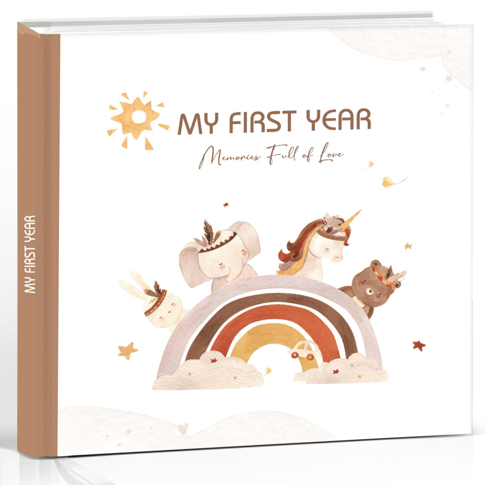 Baby Memory Book & Photo Album “My First Year” – First Year Keepsake For Photos & Milestones, With Stickers, 84 Pages (21 21 Cm) Hyggartn