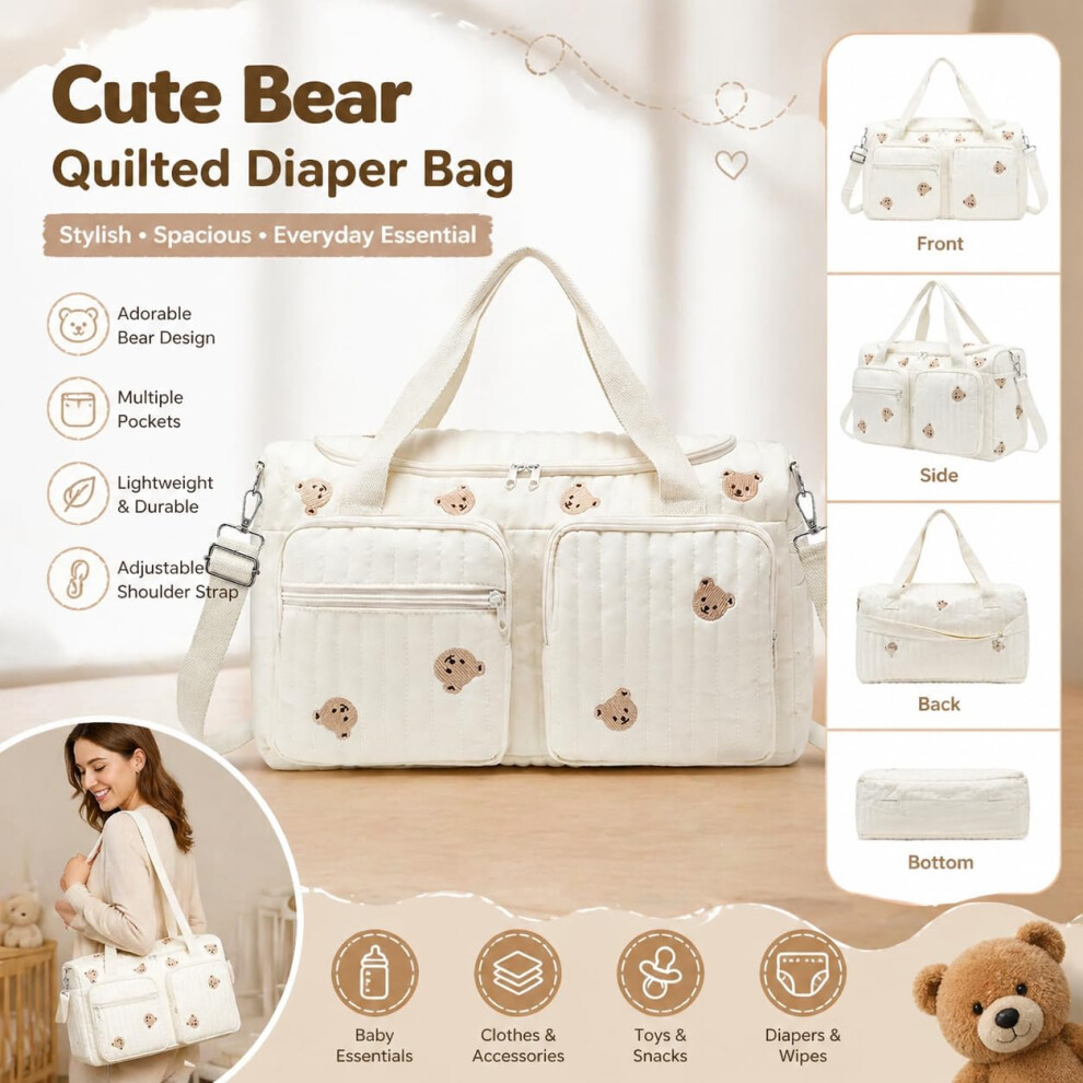 Xygobla Large Baby Changing Bag & Hospital Maternity Bag, Cotton Mummy Nappy Tote With Embroidery, Lightweight & Large Capacity, Adjustable Shoulder