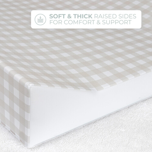 BEDEBYES Deluxe Anti Roll Wedge Baby Changing Mat, Oat Gingham, 2