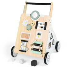Aolso Wooden Baby Walker, Toddler Push Along Walker with Blocks, Multiple Learning Toys Activity Center, Activity Walker Supports Motor Skills, Cogni