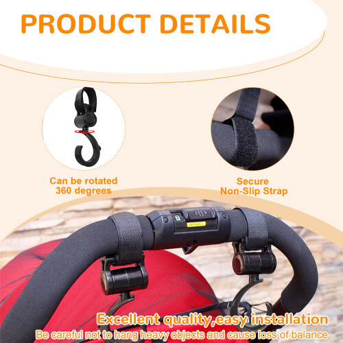 Tel Charme  4Pack 360 Rotating Walker Hooks – Universal Stroller Hang 1