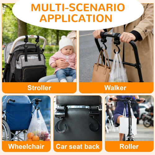 Tel Charme  4Pack 360 Rotating Walker Hooks – Universal Stroller Hang 2