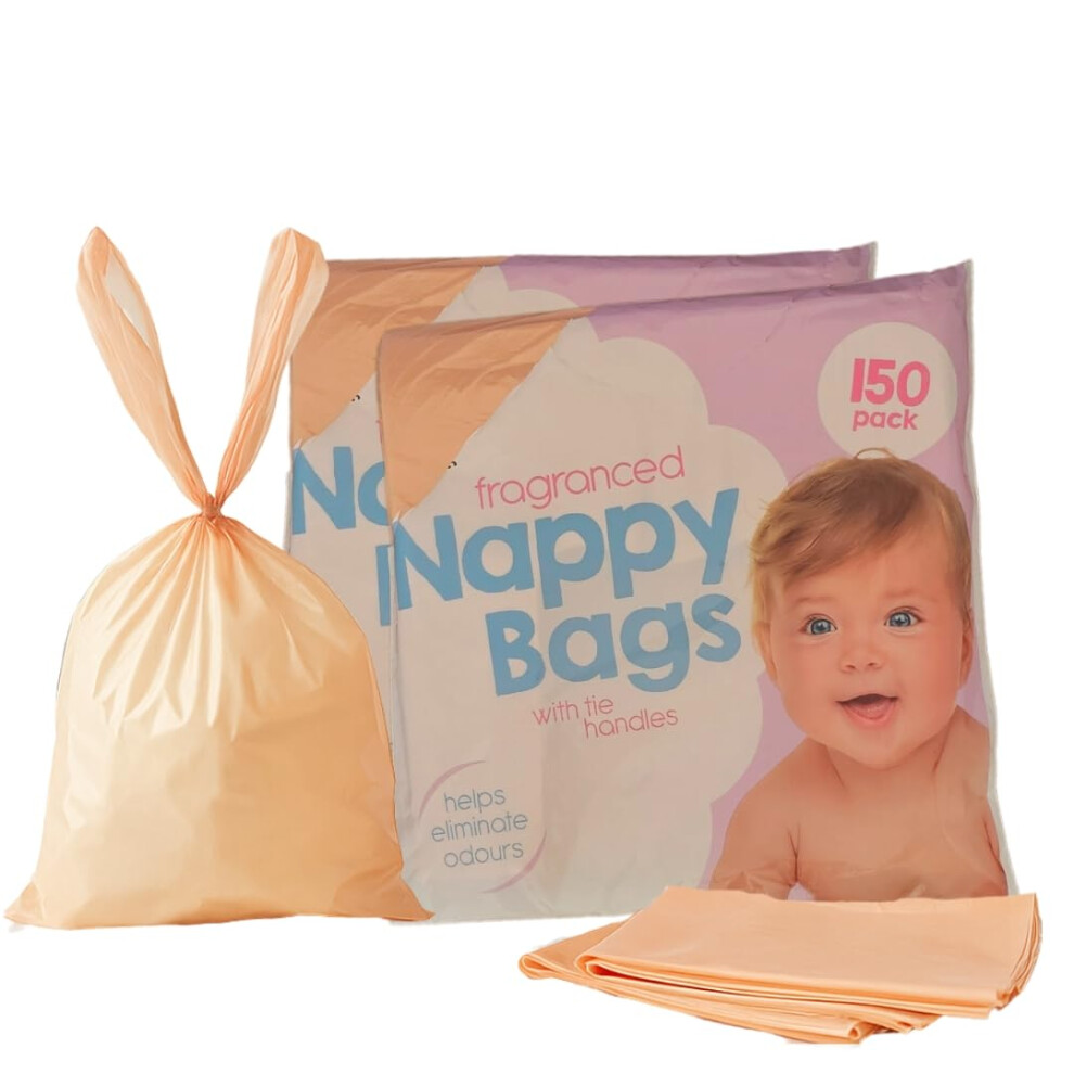 Aaksh 555 300 Pack Fragranced Nappy Bags With Tie Handles (2 X 150 Pack) | Durable, Leak-Proof Diaper Sacks For Baby | Odour Eliminating, Lightweight, Travel-F