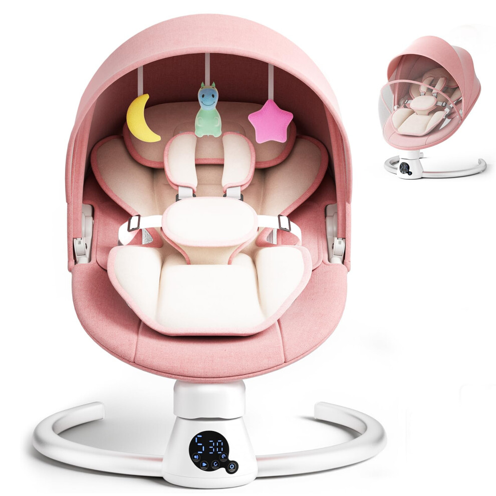 Helangel Electric Baby Swing With Remote & App Control, 5 Swing Speeds, 3 Timers, 11 Music Built-In, Baby Bouncer With 5-Point Harness, Removable Canopy, 2 Po