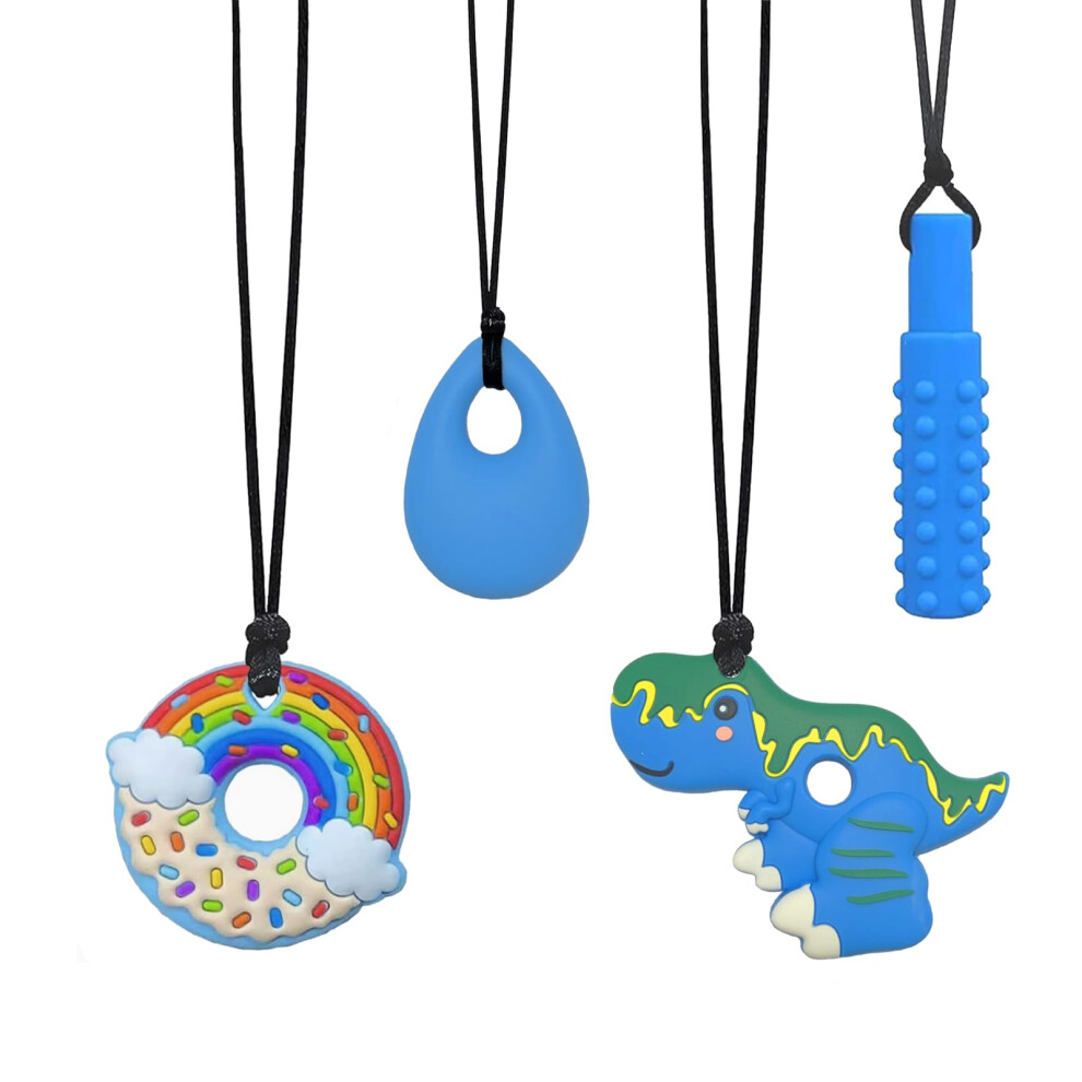 Sensory Chew Toys For Autism, 4 Pack Silicone Autism Chew Toys For Autistic Children, Chewy Toys For Autism Teether Toy For Boys Girls(Blue) Blue Yitulou