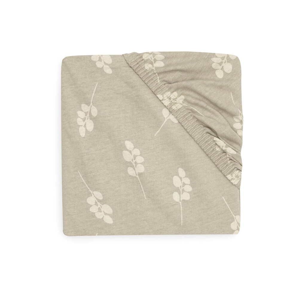 Jollein Jersey Fitted Sheet For Cot Bed, Twig, Olive Green, 60 X 120 Cm, 100% Cotton, Fitted Sheet, Beige With Olive Green Branches