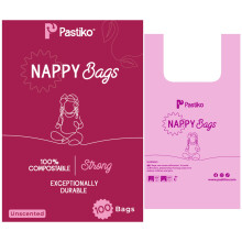 Pastiko Baby Essentials for Newborn - 100% Compostable Nappy Bags, 100 Pack, Pink Biodegradable Eco-Friendly Nappy Sacks for Newborn Essentials, Extr