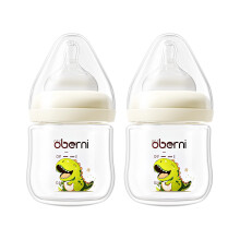 Oberni Baby Bottles with Size S Slow Flow Breast-Like Soft Teat for 0M+, Newborn Feeding Bottle 120ML/Beige/Pack of 2