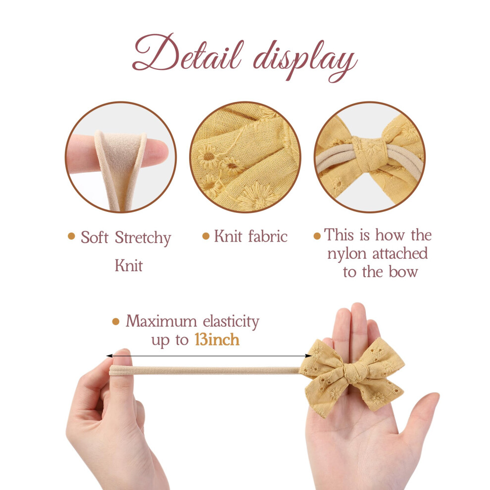 Doboi 10Pcs Baby Girls Headbands Hair Bows Nylon Cotton Linen Hairbands Hand