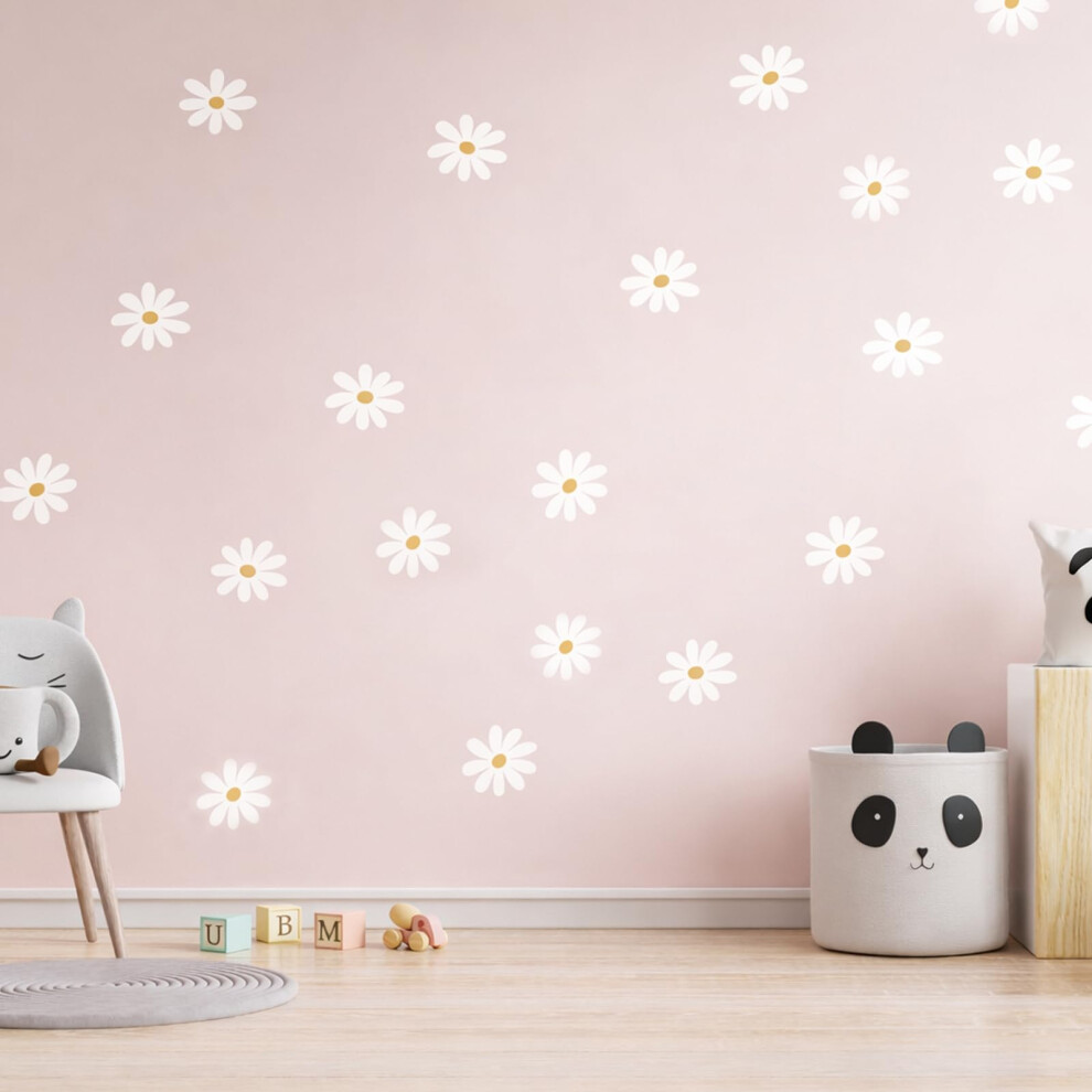 Daisy Flower Wall Stickers – 48Pcs Self Adhesive Daisy Wall Decals – Boho Nursery And Girls Bedroom Wall Decor – Decorative Wall Stickers White Qgh