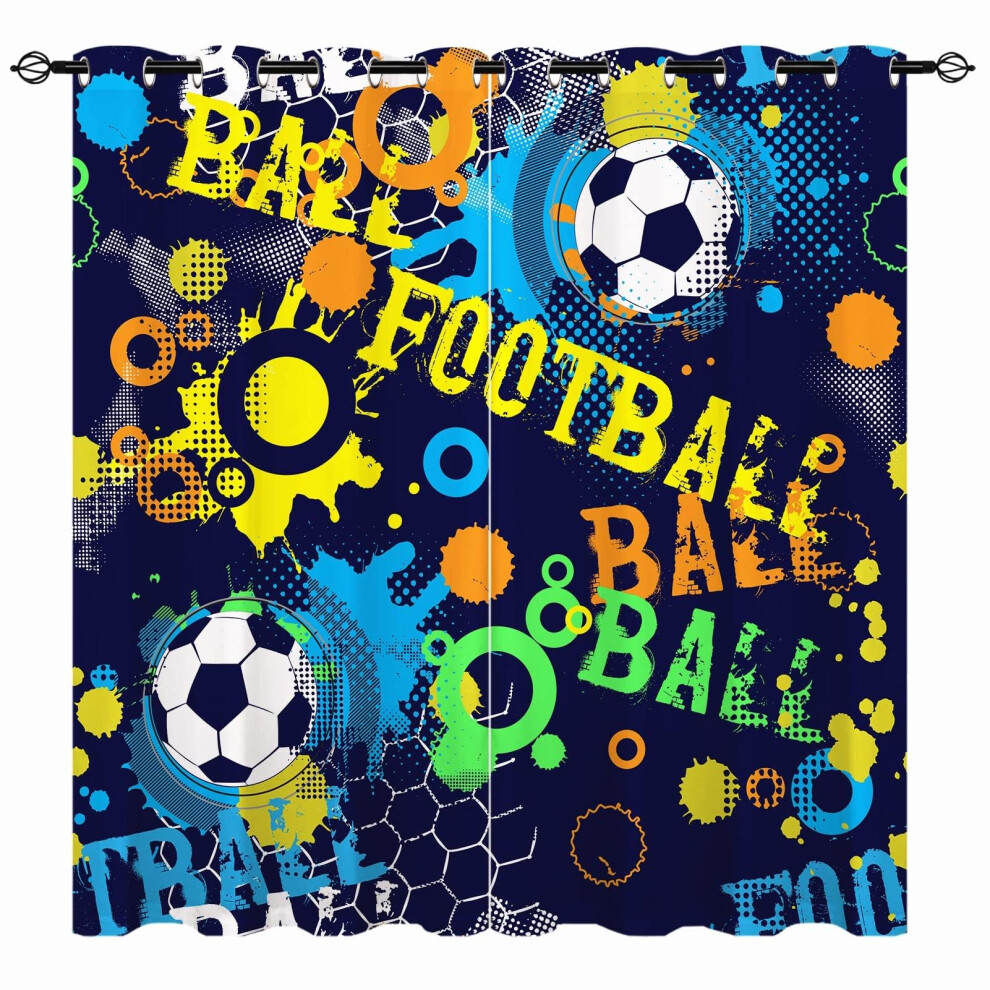 Anhope Yuanzu Boys Curtains - Kids Abstract Colorful Sport Football Print Pattern Eyelet Blackout Thermal Insulated & Room Darkening Window Drapes For Nurse