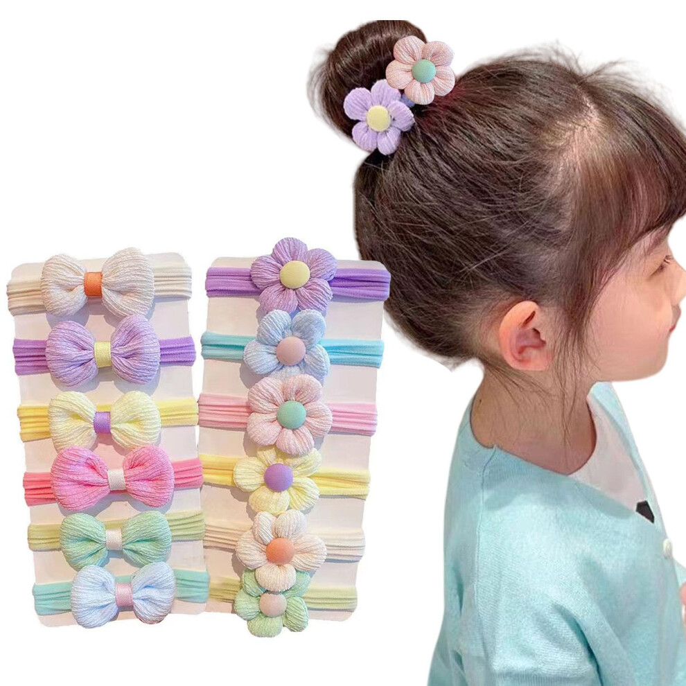 Otkarxus Kids Hair Bands,12Pcs Seamless Bows And Flowers Toddler Elastic Hair Bobbles,Ponytail Holder Girls Hair Accessories For Baby Girls Infants Kids Child