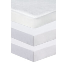 Next To Me Compatible Crib Fitted Sheets 3Pcs Set (83-85 x 50-51 cm) | 100% Pure Cotton - 2 Fitted Sheets & 1 Waterproof Mattress Protector (Silver)