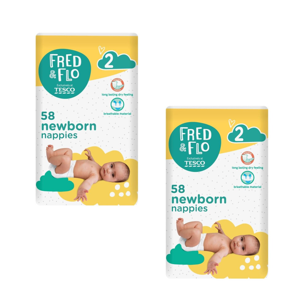 2X Size 2 Nappies Newborn 58 Pack Fred & Flo
