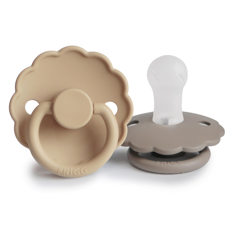 Frigg Daisy Silicone Pacifier Pack Of 2 | Silicone Soother Dummy | Bpa-Free | Made In Denmark | Symmetrical Cherry Shaped Nipple (Croissant/Portobell