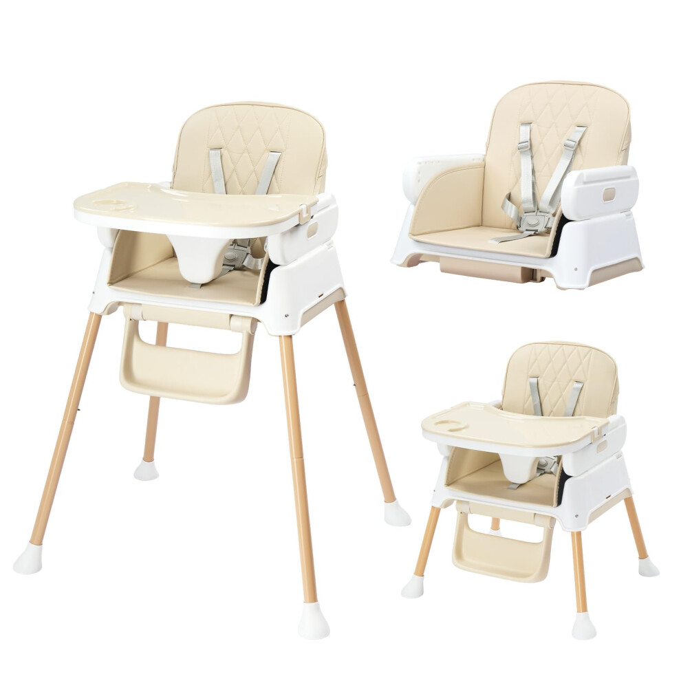 4-In-1 Foldable Baby High Chair, Adjustable Height With Detachable Tray, 5-Point Safety Harness, Highchair For Toddlers 6 To 36 Months, Beige Bonnlo