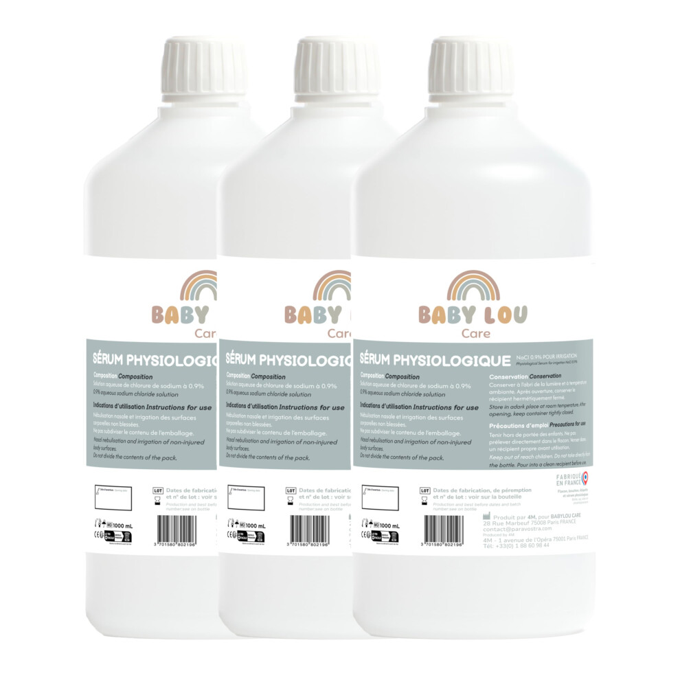 Babylou Care | Saline Solution Bottle - Physiological Solution 3X1l | Nacl 0.9% | Made In France | Nasal Irrigation | Nose Hygiene | For External Irr