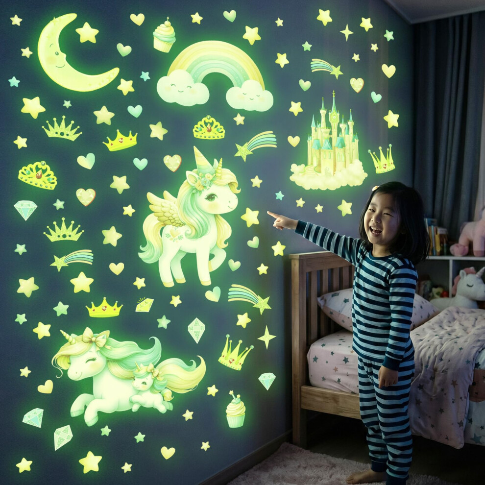 Decowall Glow-In-The-Dark Unicorn Rainbow Wall Stickers (Gds4-8089)
