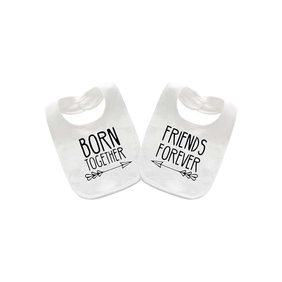 Culbutomind Baby Twins Bibs Born Together Friends Forever Newborn Toddler Cute Unisex Bibs Infant Twin Outfits(White)