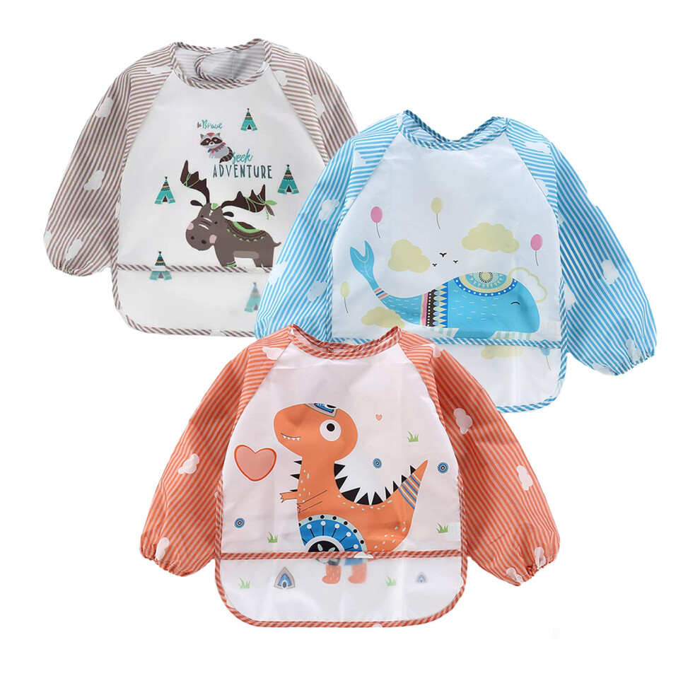 Pandaear (3 Pack Waterproof Baby Bibs With Long Sleeve| Baby Feeding Bib Painting Apron Bibs For Infant Toddler 6-36 Months