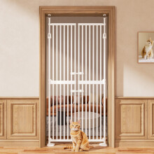 Extra Tall Cat Gate: 71” Height, 33.85-35.43" Wide, 1.34" Narrow Gap, Pressure Mounted No Drill, Auto Close, Double Pet Gate Safety Barrier for Stai