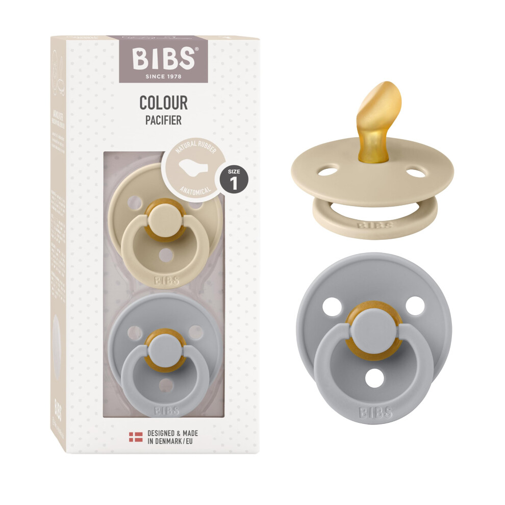 Bibs Colour Anatomical Soother 2-Pack, Bpa Free Dummy Pacifier, Orthodontic Nipple. Natural Rubber Latex, Made In Denmark. 0-6 Mon