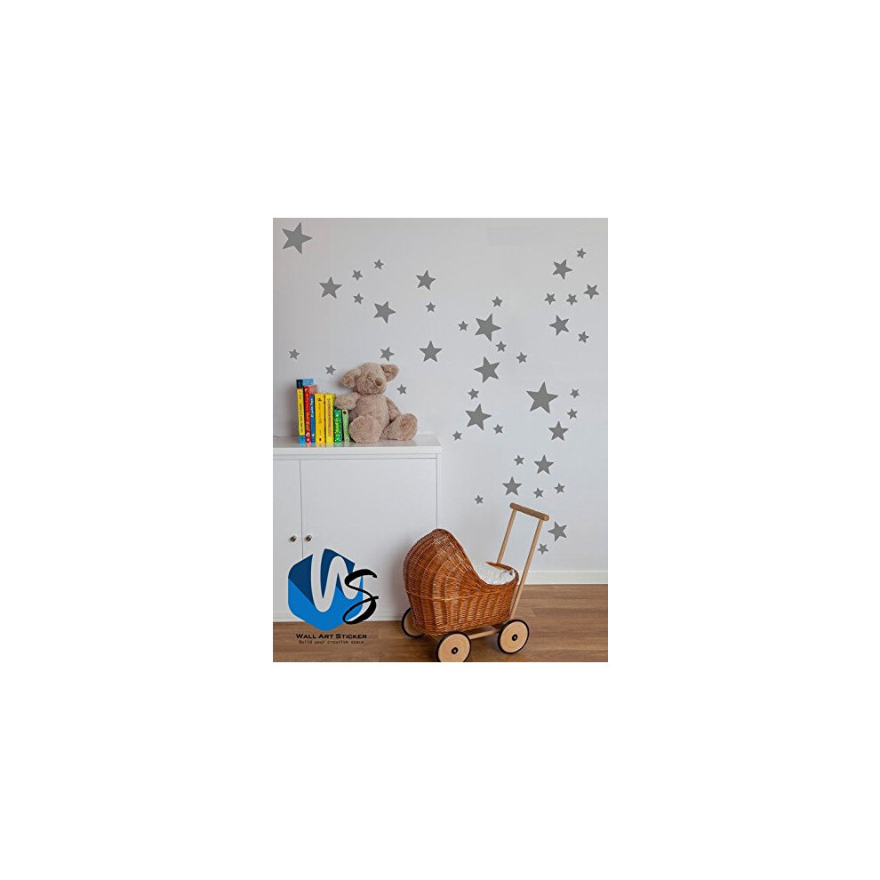 Walldesticker Walldestickers Set Of 55 Mixed Size Stars Wall Stickers Kid Decal Art Nursery Bedroom Vinyl Decoration (Medium Grey)