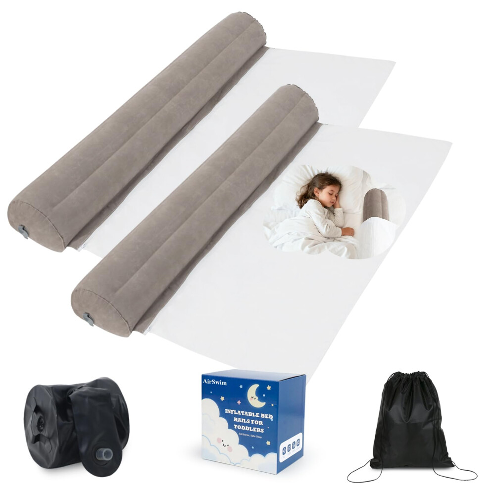2 Pack Inflatable Travel Bed Rails For Toddlers, Flocking Portable Bed Rail For Toddlers With Non-Slip Base, Safe Toddler Bed Bumper For Quee Airswim