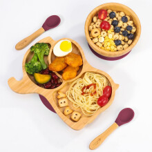 Vinsani Bamboo Elephant Plate Bowl and Spoon Set for Baby Toddler Kids Children, Suction Plate, Stay-Put Non-Slip Base Design, Hypoallergenic, Food-G
