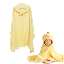 Hooded Baby Towel – 80x120cm Large Kids Poncho Bath Towel with Snap Buttons, Cute Yellow Duck Design, Soft Coral Fleece Baby Towels Newborn, Absorbe