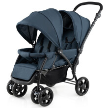 GYMAX Double Seat Stroller with Adjustable Push Handle, Detachable Canopy and Foot Rest, Foldable Baby Pushchair Buggy for Traveling, Going Shopping
