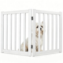 Maxmass Freestanding Dog Gate, Folding Pet Fence with 360 Rotating Hinges and Wide Salts, Wooden Pet Barrier for Stairs Doorways (102 x 61cm, White)