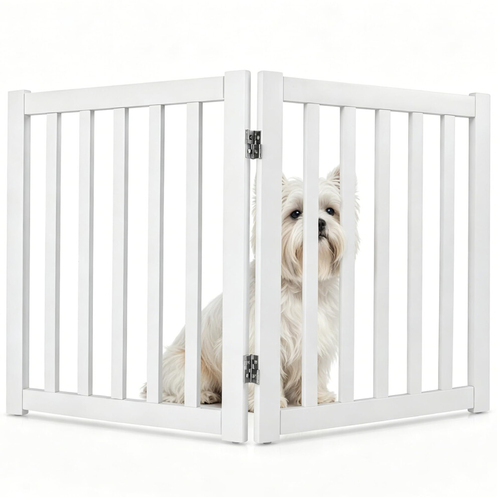 Freestanding Dog Gate, Folding Pet Fence With 360 Rotating Hinges And Wide Salts, Wooden Pet Barrier For Stairs Doorways (102 X 61Cm, ) White Maxmass