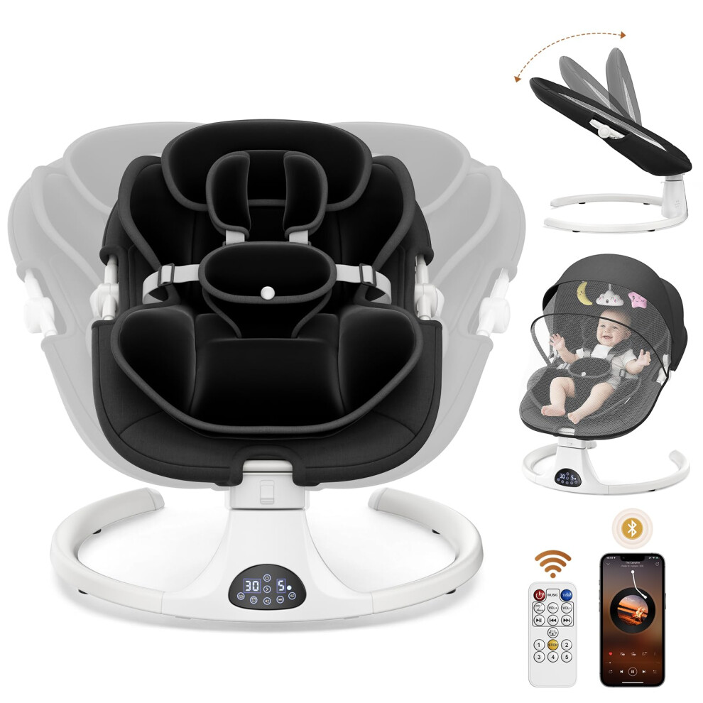 Helangel Electric Baby Swing, Baby Bouncer Chair From Birth With 5-Point Harness, Baby Swing Chair With 5 Swing Speed, 3-Stage Timer, Remote Control