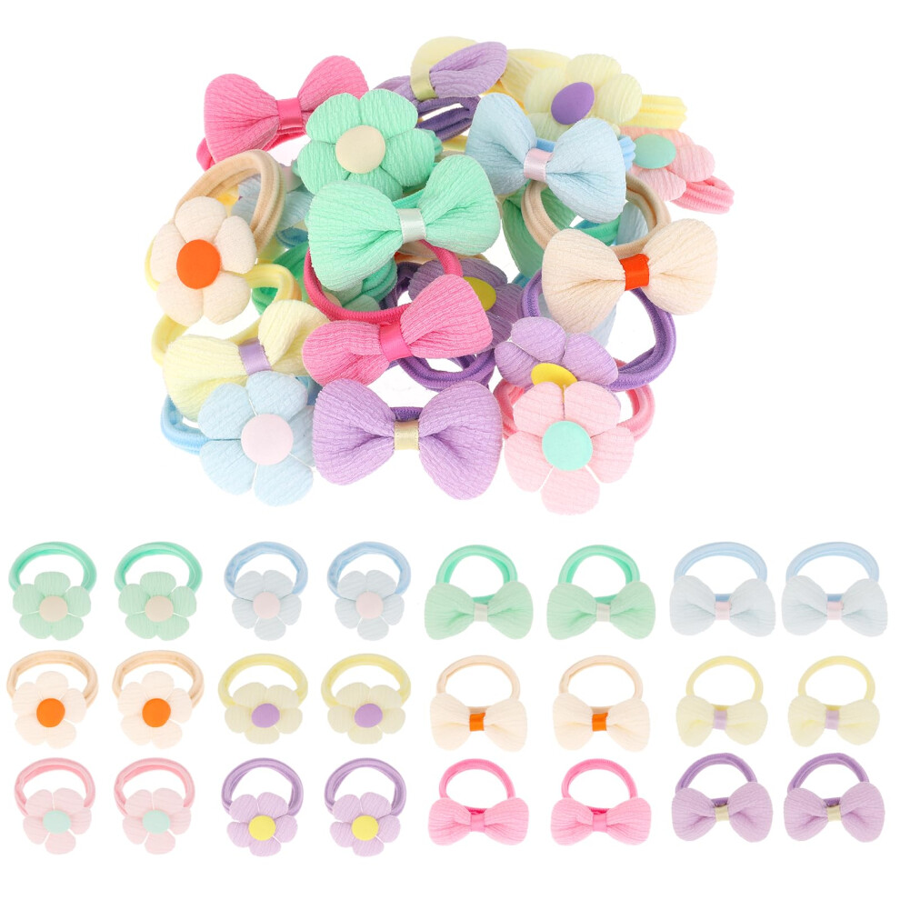 Tucnoeu 24Pcs Baby Girl Hair Ties Cute Flower Elastic Toddler Hair Ties No Damage Candy Bow Seamless Ponytail Hair Tie,Scrunchies For Thick Hair Girl Hair Ac