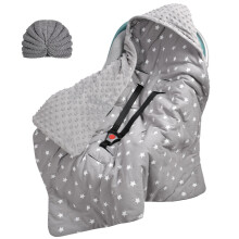 Aolso Baby Car Seat Blanket, 2 PCs Baby Wrap with Holes for Harness Straps, Swaddle Blanket Fit for Car Seat, Pushchair, Pram, Buggy, Wrap with Hood