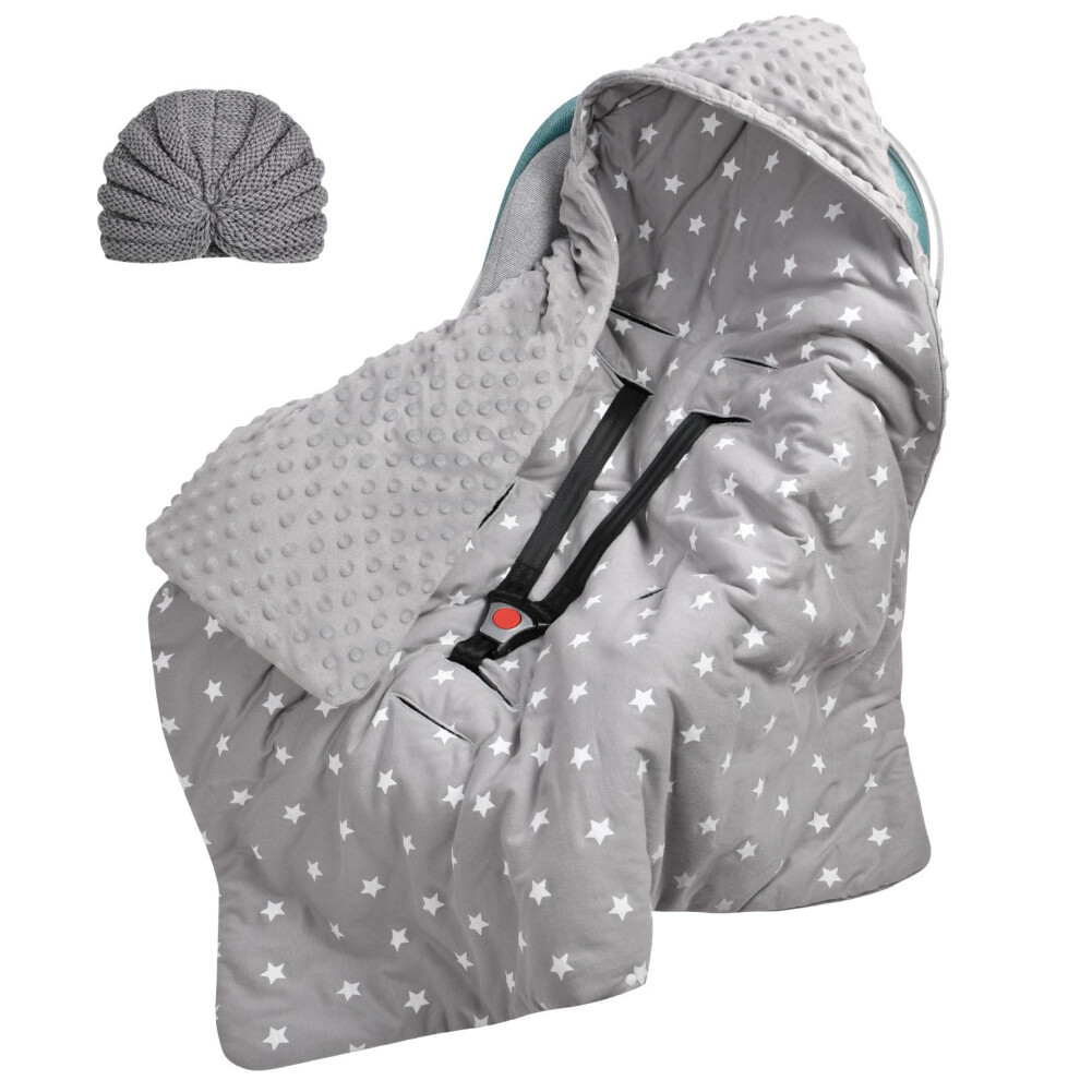 Baby Car Seat Blanket, 2 Pcs Baby Wrap With Holes For Harness Straps, Swaddle Blanket Fit For Car Seat, Pushchair, Pram, Buggy, Wrap With Hood Aolso