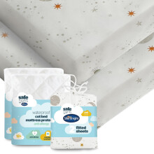 Silentnight Safe Nights Cot Bed Waterproof Mattress Protector & Fitted Sheet - Kids Baby Nursery Bed Pad Protection Against Spillages - 100% Cotton S